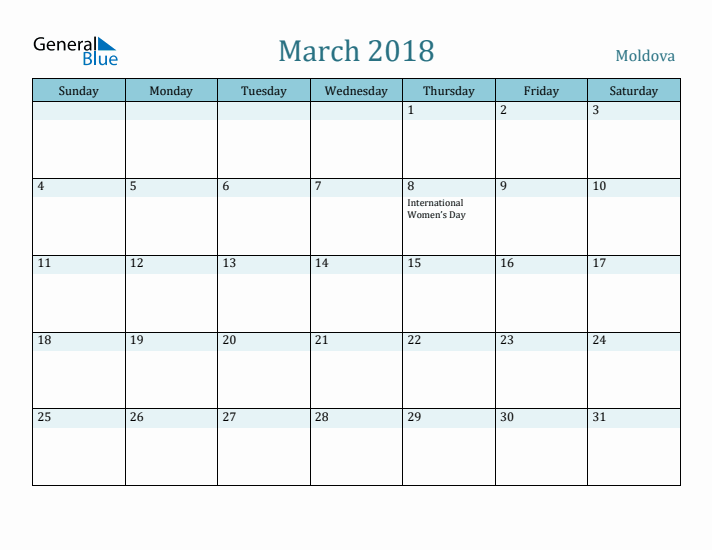 March 2018 Calendar with Holidays