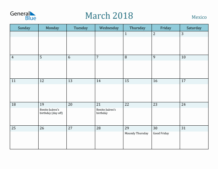 March 2018 Calendar with Holidays