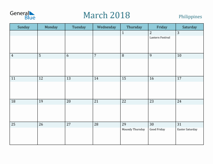 March 2018 Calendar with Holidays