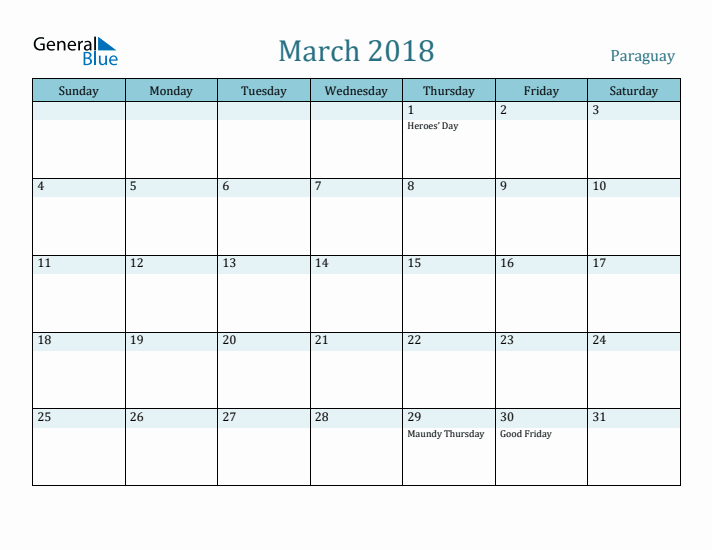 March 2018 Calendar with Holidays