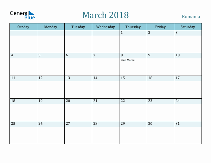 March 2018 Calendar with Holidays