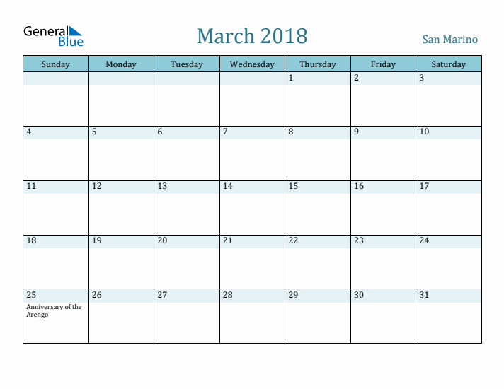 March 2018 Calendar with Holidays