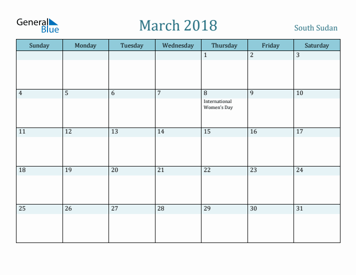 March 2018 Calendar with Holidays