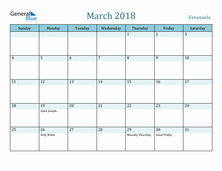 March 2018 Calendar with Holidays