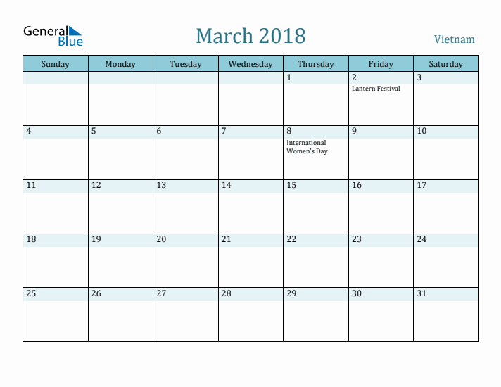 March 2018 Calendar with Holidays