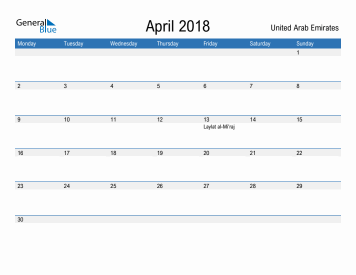 Fillable April 2018 Calendar