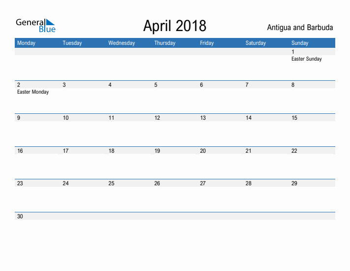 Fillable April 2018 Calendar