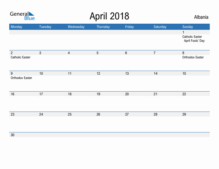 Fillable April 2018 Calendar