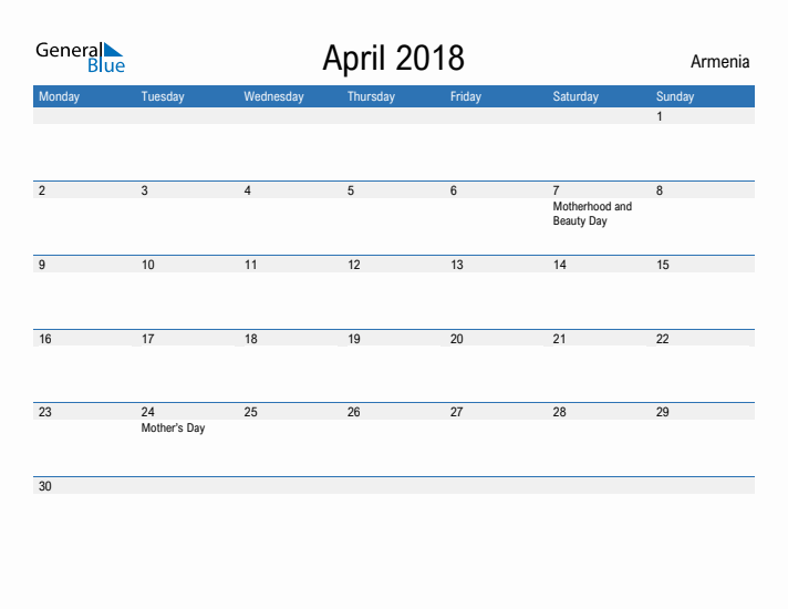 Fillable April 2018 Calendar