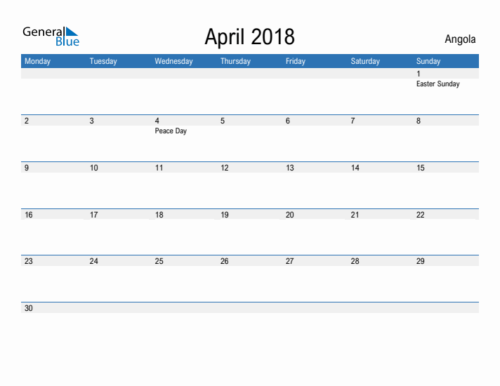 Fillable April 2018 Calendar