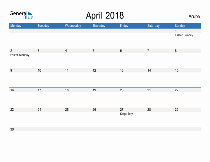 Fillable April 2018 Calendar