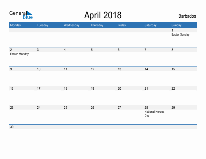 Fillable April 2018 Calendar