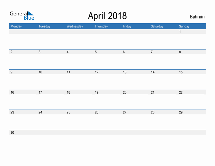 Fillable April 2018 Calendar