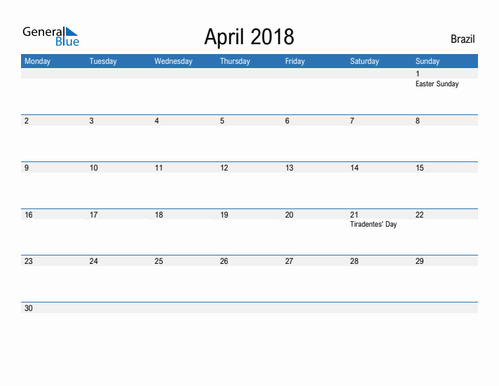 Fillable April 2018 Calendar