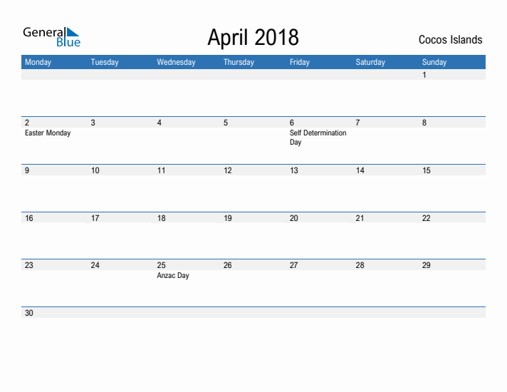 Fillable April 2018 Calendar