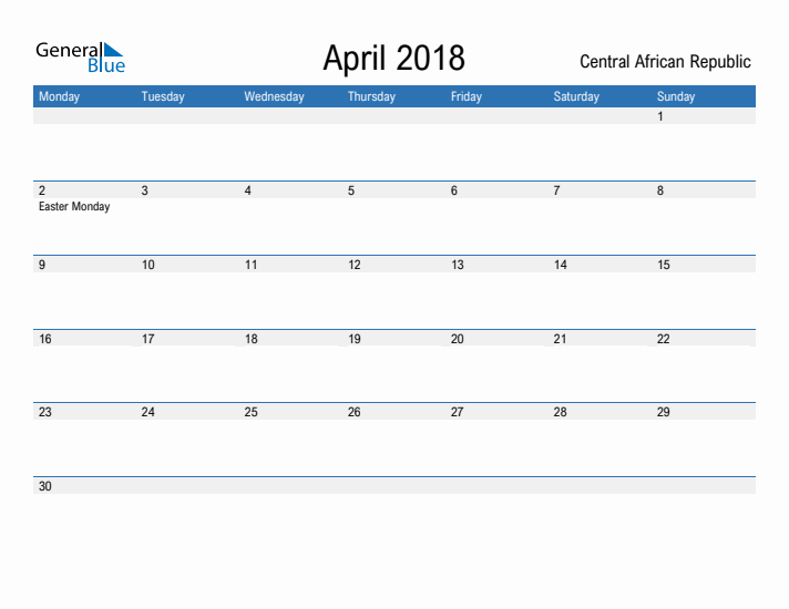 Fillable April 2018 Calendar