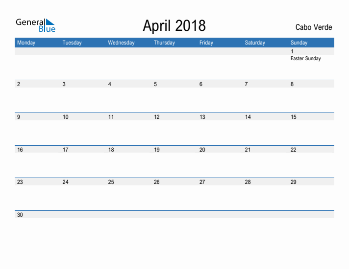 Fillable April 2018 Calendar