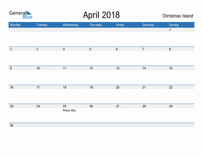 Fillable April 2018 Calendar