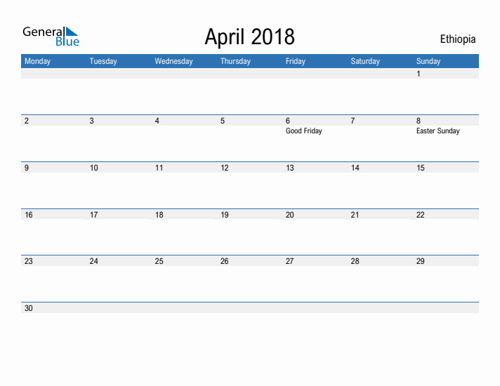 Fillable April 2018 Calendar