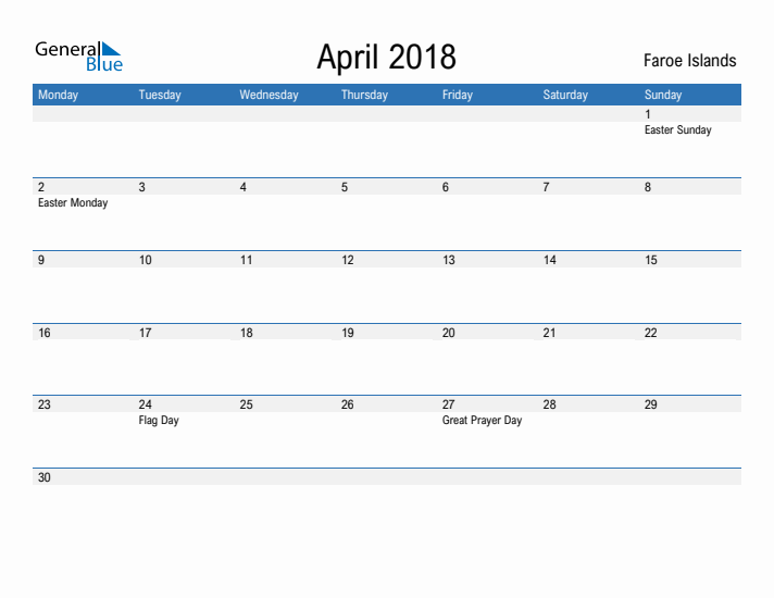 Fillable April 2018 Calendar