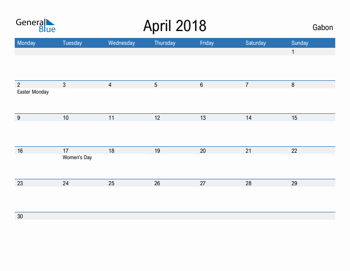 Fillable April 2018 Calendar