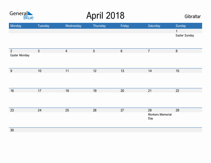 Fillable April 2018 Calendar