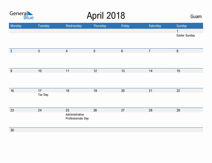 Fillable April 2018 Calendar