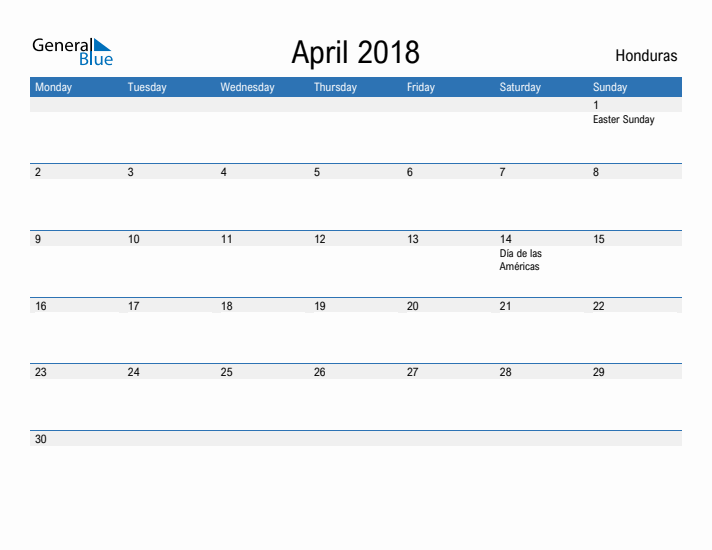 Fillable April 2018 Calendar