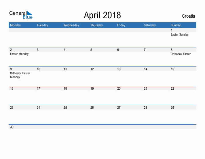 Fillable April 2018 Calendar