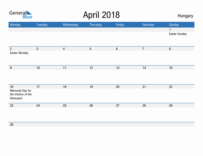 Fillable April 2018 Calendar