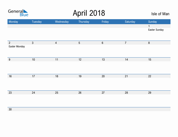 Fillable April 2018 Calendar