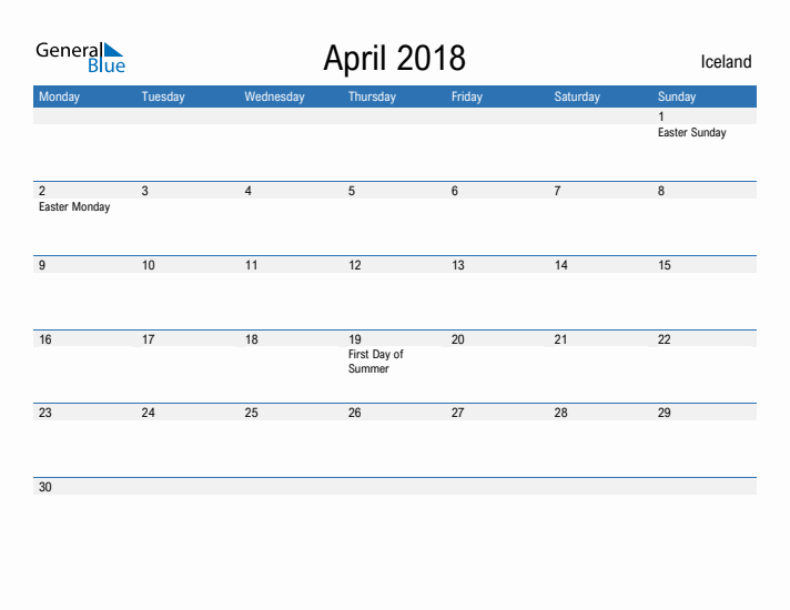 Fillable April 2018 Calendar