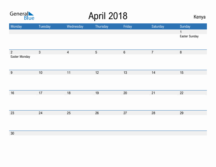 Fillable April 2018 Calendar