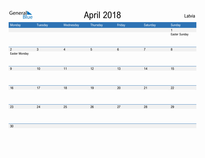 Fillable April 2018 Calendar