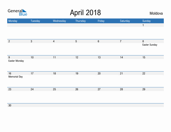 Fillable April 2018 Calendar