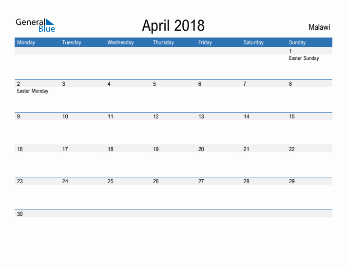 Fillable April 2018 Calendar