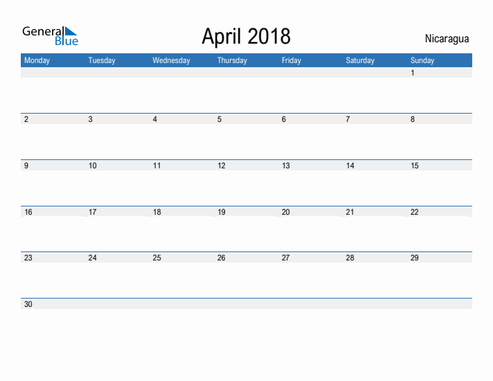 Fillable April 2018 Calendar