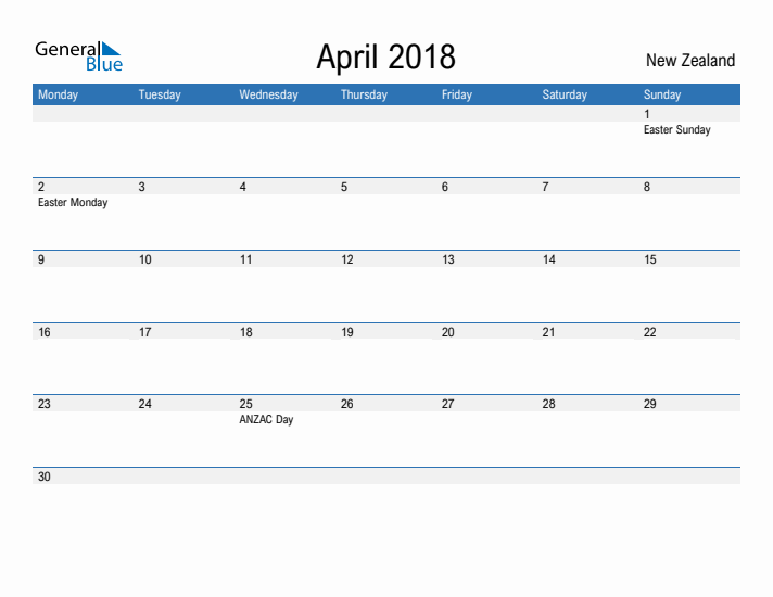 Fillable April 2018 Calendar