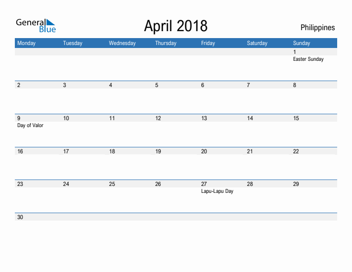 Fillable April 2018 Calendar