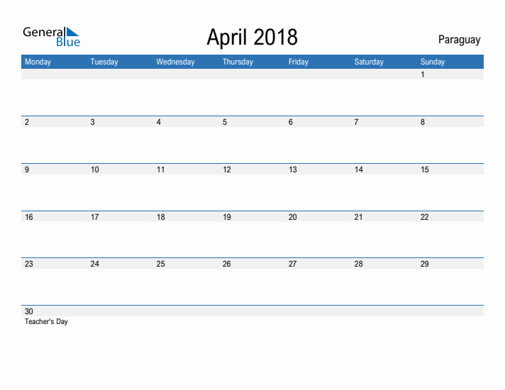 Fillable April 2018 Calendar