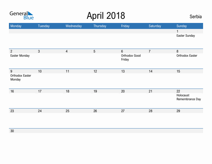 Fillable April 2018 Calendar