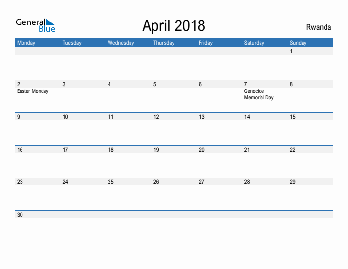 Fillable April 2018 Calendar