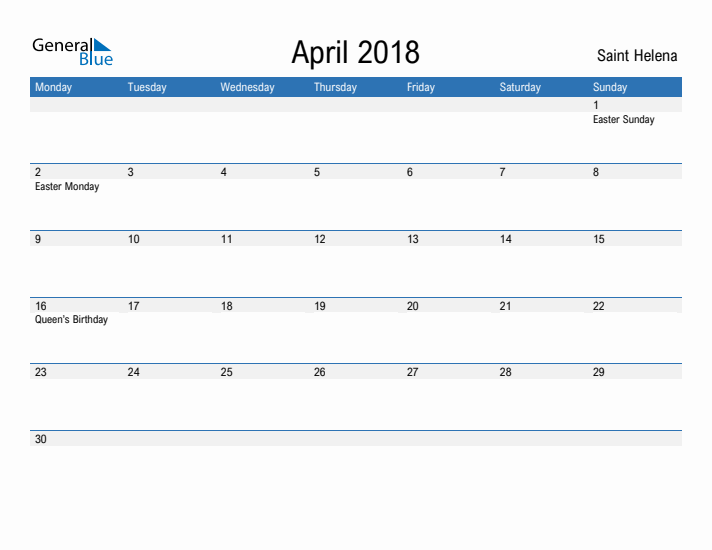 Fillable April 2018 Calendar