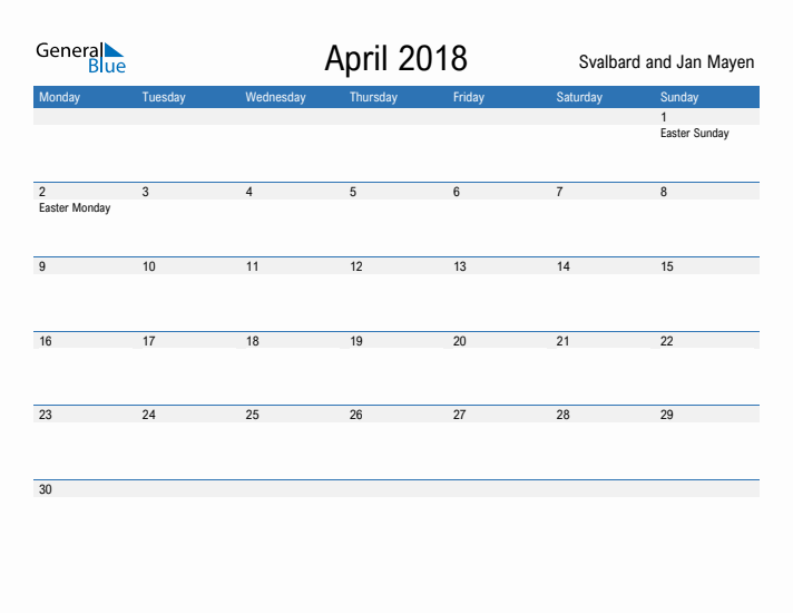 Fillable April 2018 Calendar