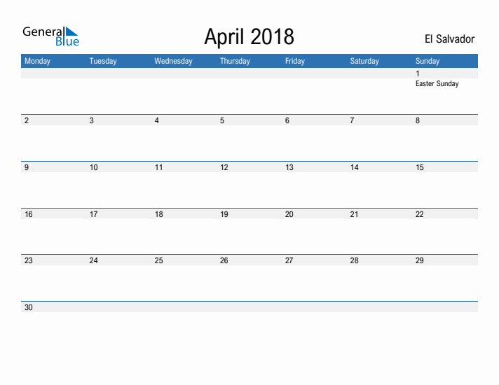 Fillable April 2018 Calendar