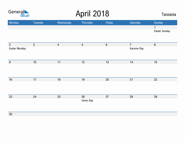 Fillable April 2018 Calendar