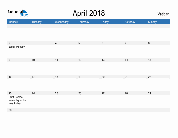 Fillable April 2018 Calendar