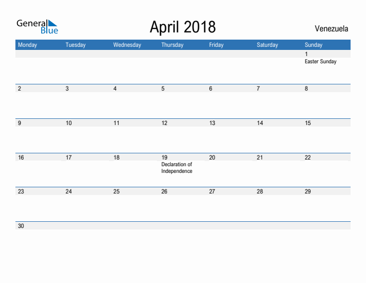 Fillable April 2018 Calendar