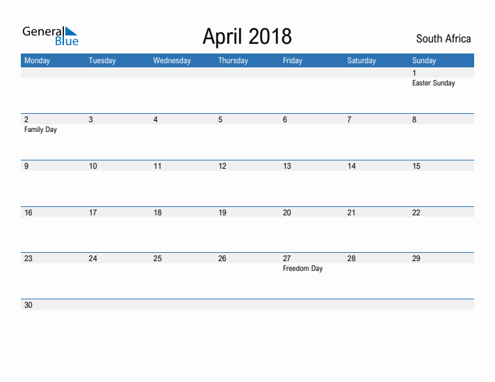 Fillable April 2018 Calendar