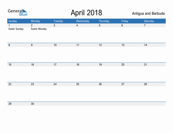 Fillable April 2018 Calendar